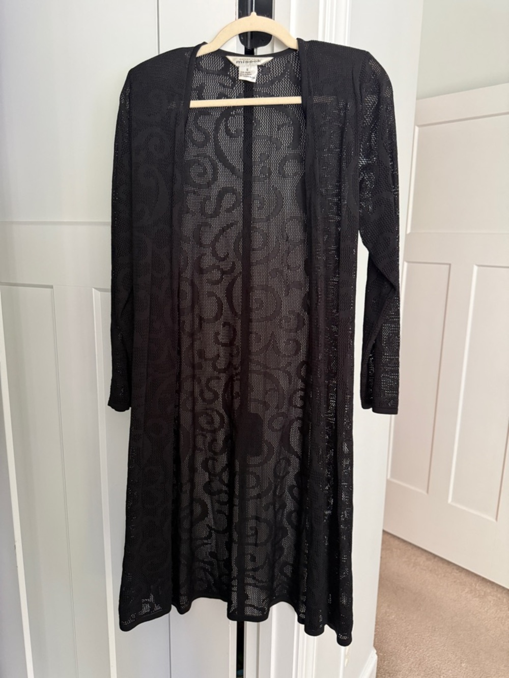Exclusively Misook Long Open Front Duster Cardigan Black Long Sleeve